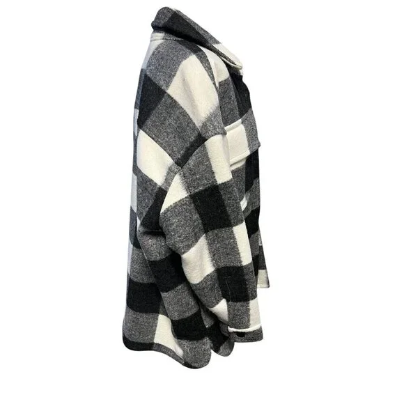 Abercrombie & fitch Oversized Jacket Women M Black White Buffalo Plaid Shacket - Picture 5 of 9